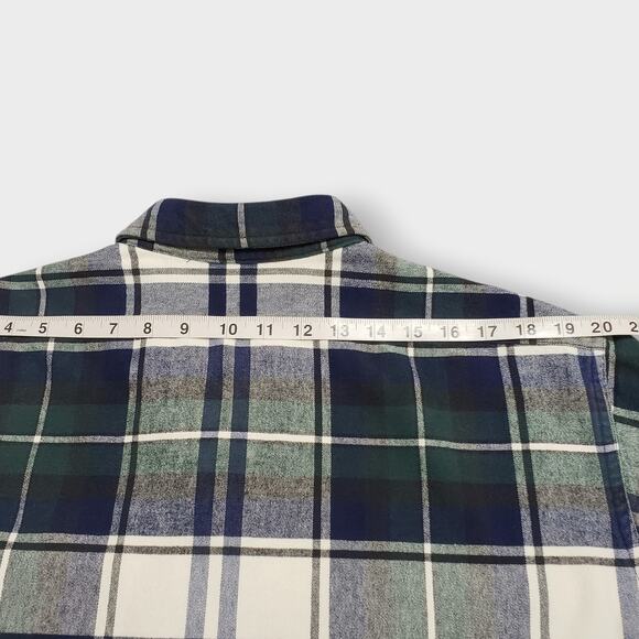 LL Bean Mens Chamois Green Plaid Flannel Button Up Shirt Sz XLT Pockets Rugged - Picture 10 of 11